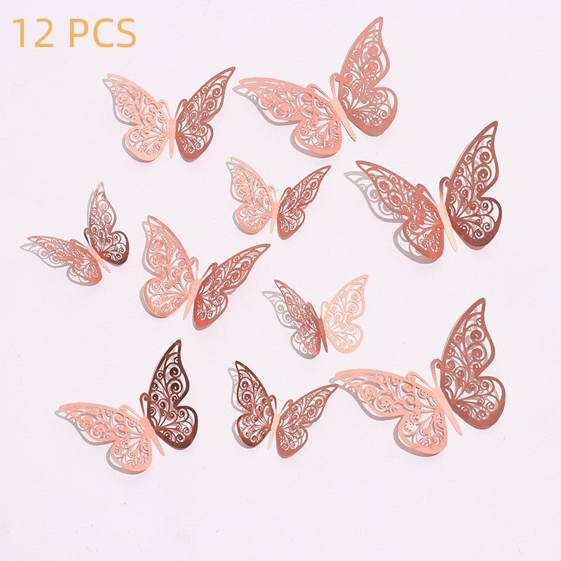 12pcs 3D Golden Butterfly Wall Decorations for Birthday Party and Cake Decor