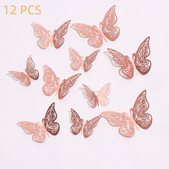 12pcs 3D Golden Butterfly Wall Decorations for Birthday Party and Cake Decor