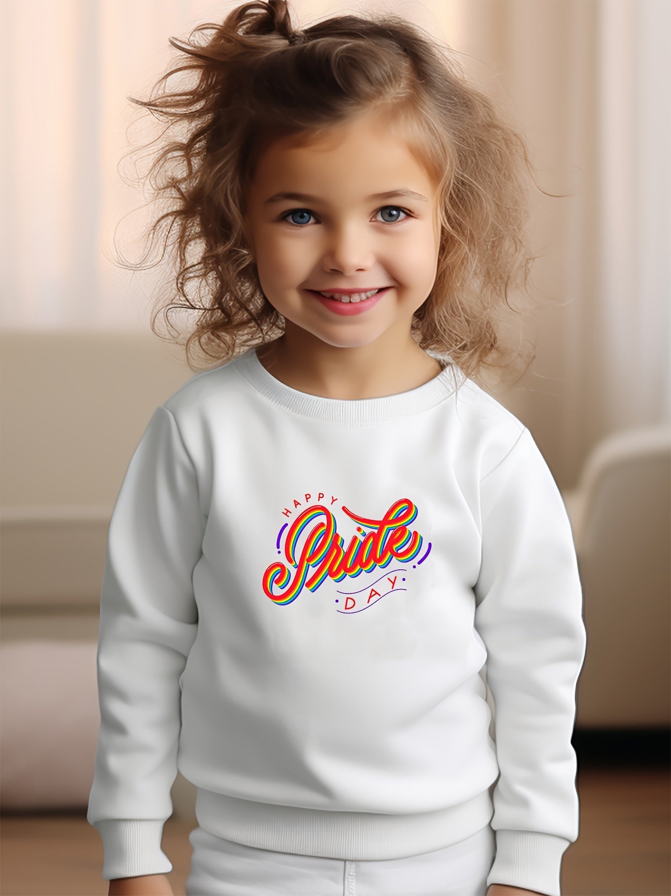 Girls Letters Pattern Crew Neck Long Sleeve Sweatshirt