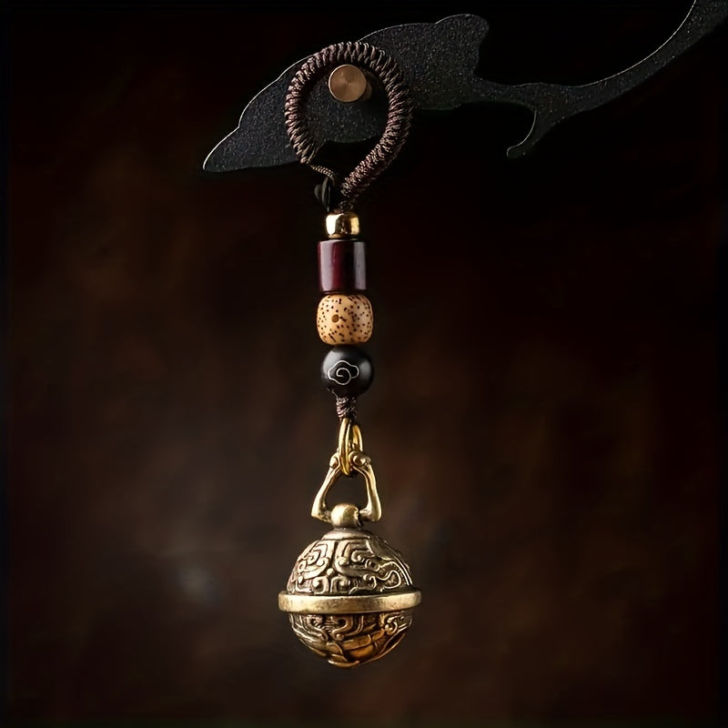 Vintage Brass Lion Head Bell Keychain Men's Women's Gift Pendant