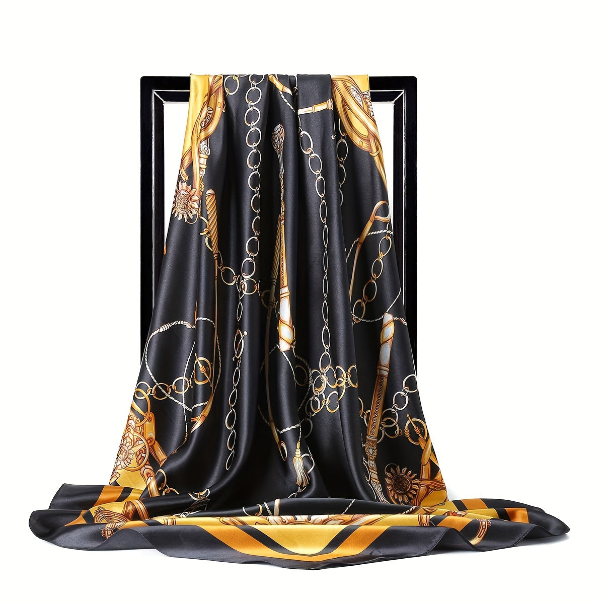 Vintage Chain Printed Square Silk Scarf Large Shawl Wrap 91X91
