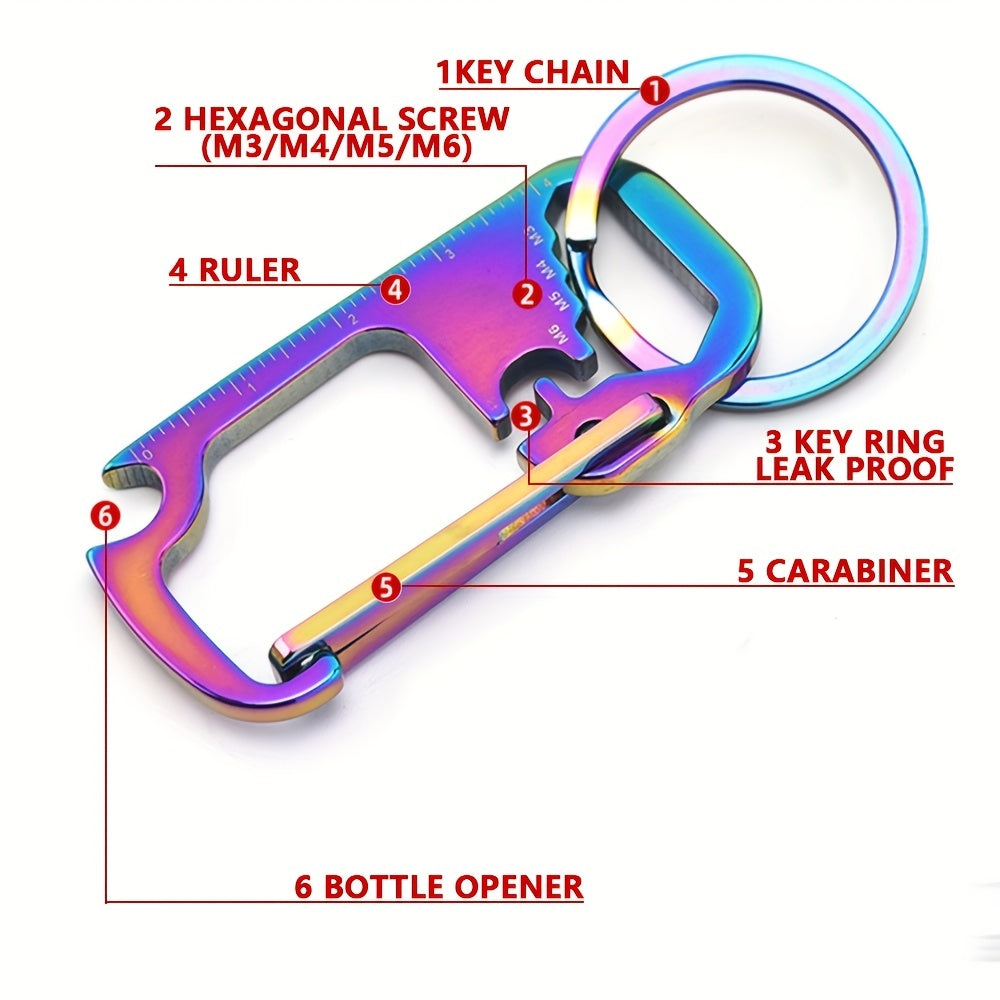 Stainless Steel 6-in-1 Carabiner Keychain Clip Multitool