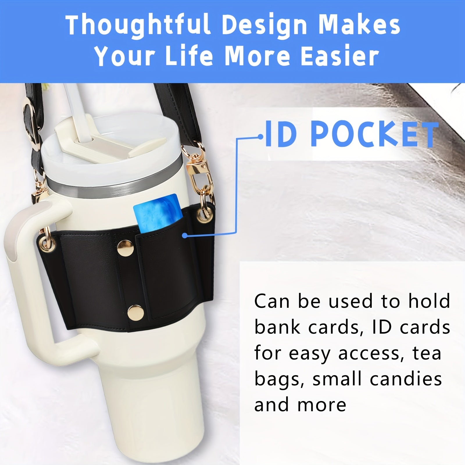 Adjustable PU Leather Cup Sleeve with Strap for Tumbler Cups