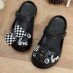 Women's Chunky Heel Clogs Bow &bear Charms T-Strap Sandals