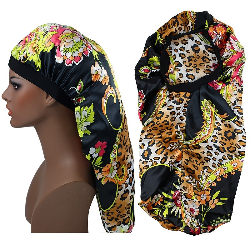 Silk Long Hair Wrap Printed Bonnet Sleep Cap