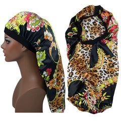 Silk Long Hair Wrap Printed Bonnet Sleep Cap
