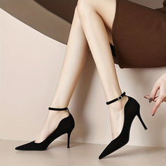Women's Solid Stiletto Pumps Buckle Strap Heels