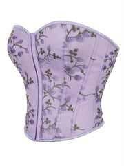 Floral Embroidery Strapless Corset Tummy Control Slimmer Top