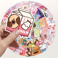 50pcs Pink Beverage Packaging Graffiti Stickers DIY Decor Waterproof Diary Stick