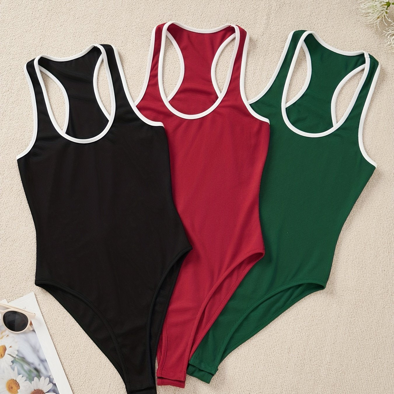Ribbed Knit Cami Bodysuit 3 Pack