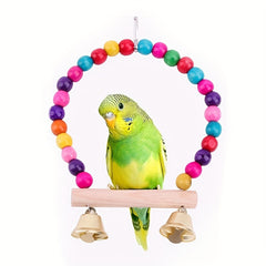 Colorful Bird Cage Swing with Bells & Ladder for Parrot Exercise