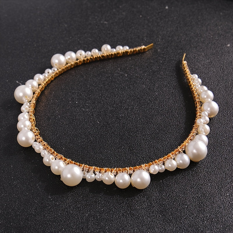 Faux Pearl Rhinestone Bridal Tiara Headband Wedding Hair Accessories