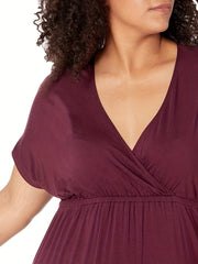 Casual Dress Solid Bat Sleeve Surplice Neck Ruched Maxi Dress