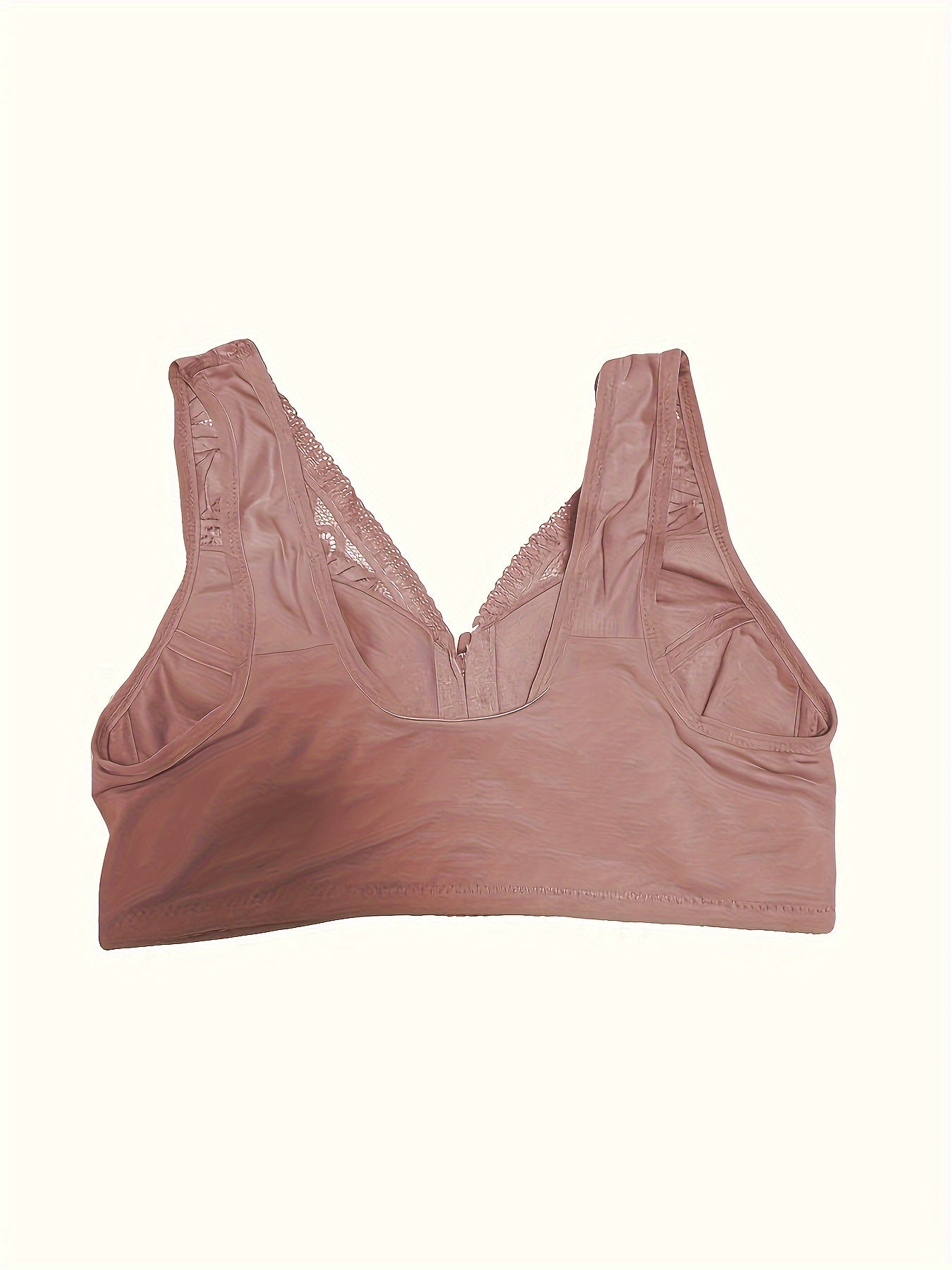 Contrast Lace Wireless Bra Zipper Straps Lingerie