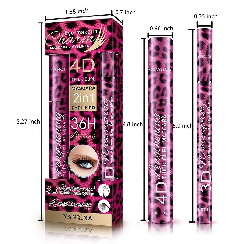 Waterproof Mascara Set for Thicker Lashes, Curling Hold, Leopard Print