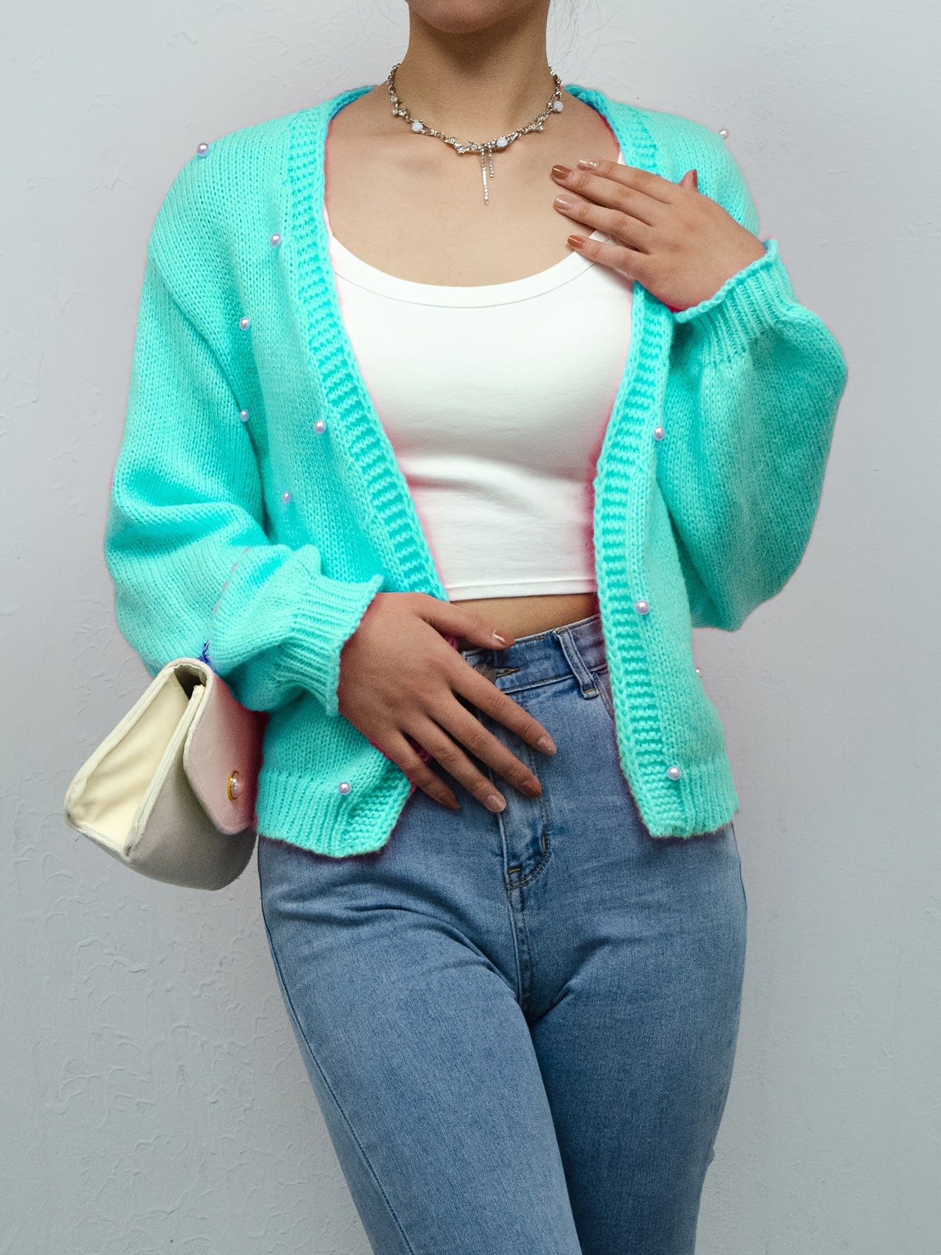 Beaded Open Front Crop Cardigan for Women