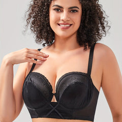 Floral Jacquard Full Coverage Criss Cross Underwire Longline Mesh Bra