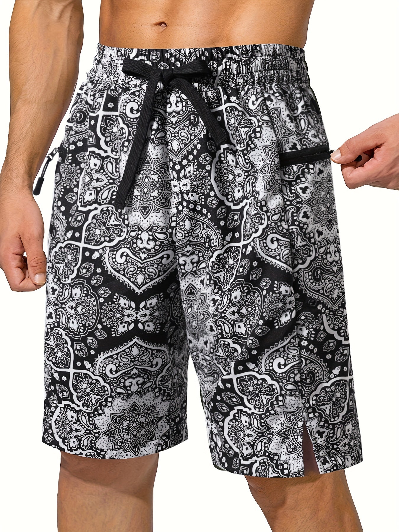 Men's Breathable Sport Shorts with Zipper Pocket for Gym Workout