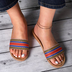 Women's Colorblock Knit Sandals Non slip Flat Slides Shoes