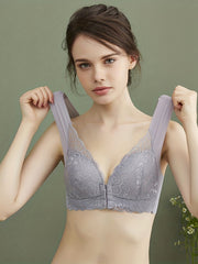 Lace Plunge Bra Front Buckle Push Up Bra Women's Lingerie