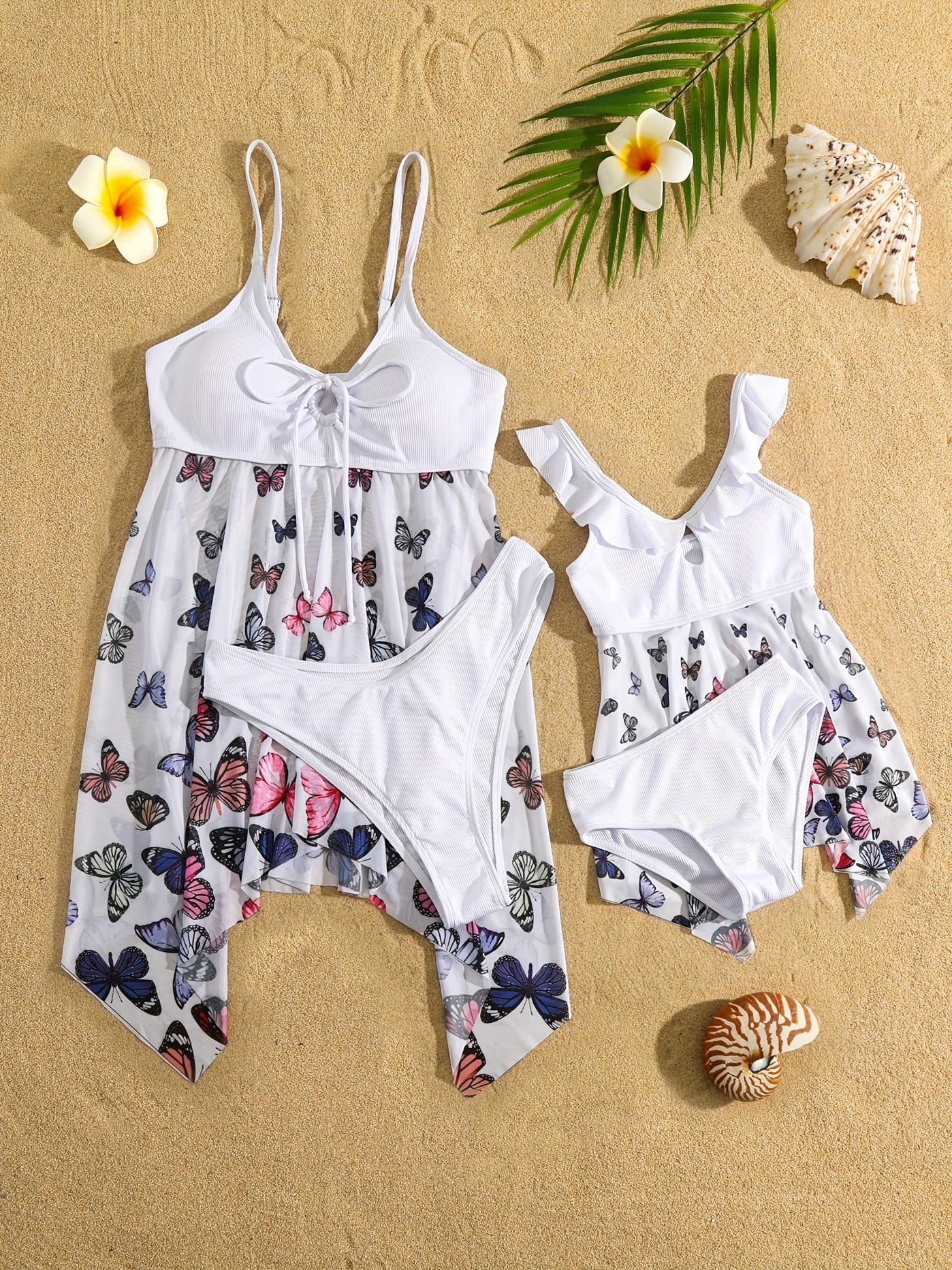 Girl's Butterfly Graphic 2 Piece Swimsuit Strappy Bikini Set