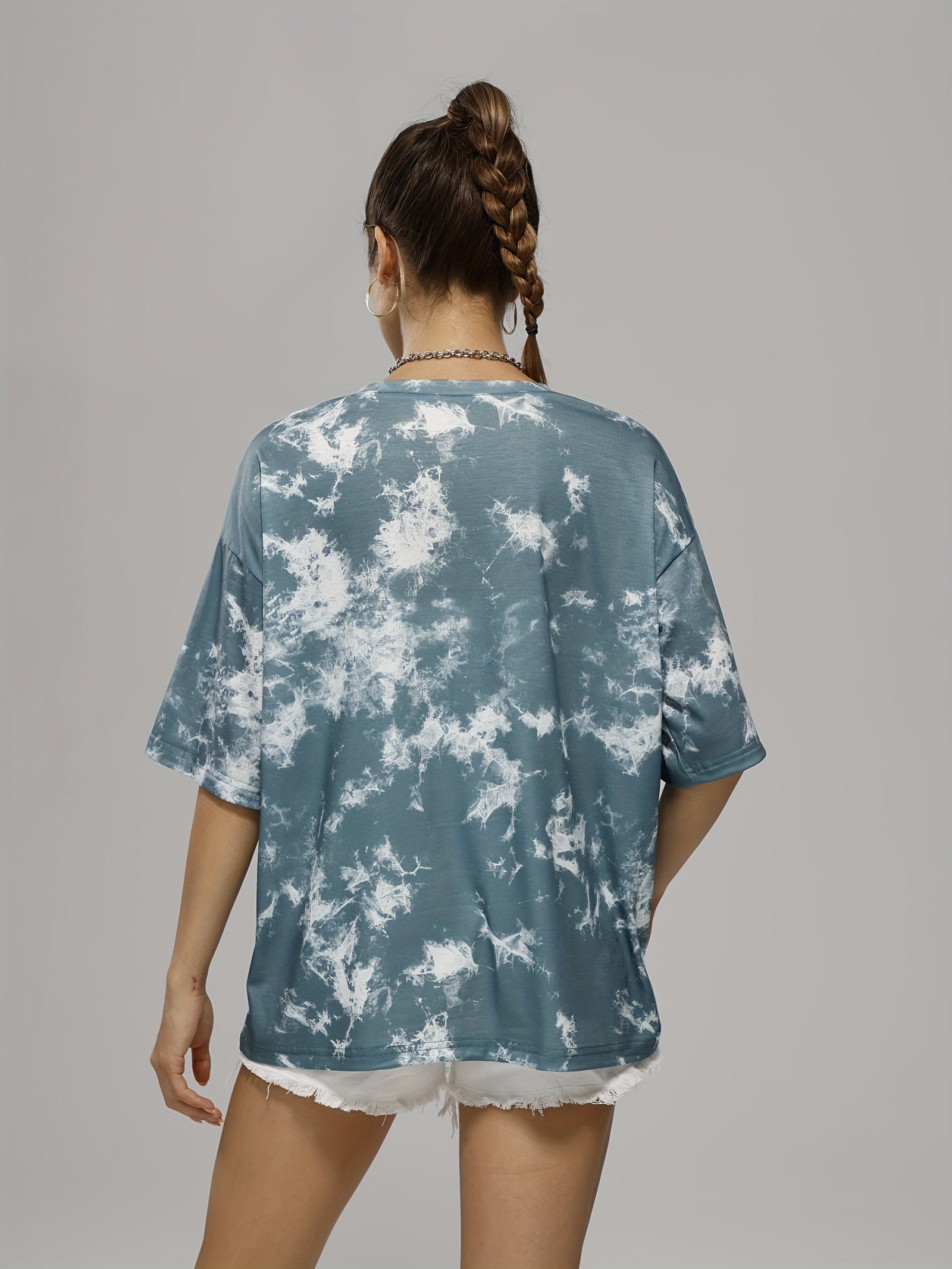 Tie Dye Funny Cat Pattern Casual Sports T-shirts Women's Clothing