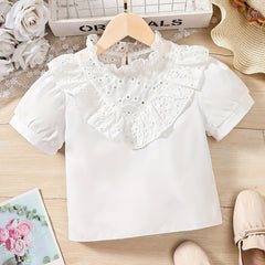 Girls Lace Collar Short Sleeve Top for Summer