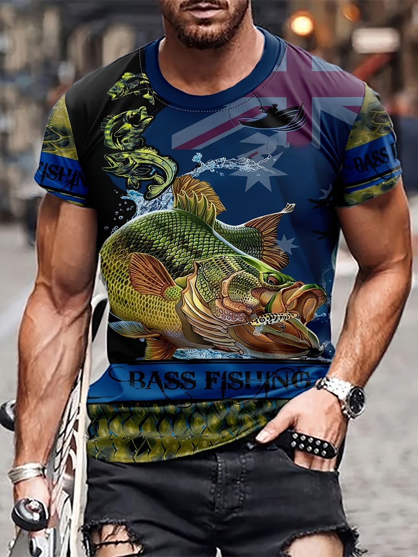 Fish Print Men's Short Sleeve T-shirt Graphic Tee Summer Clothes