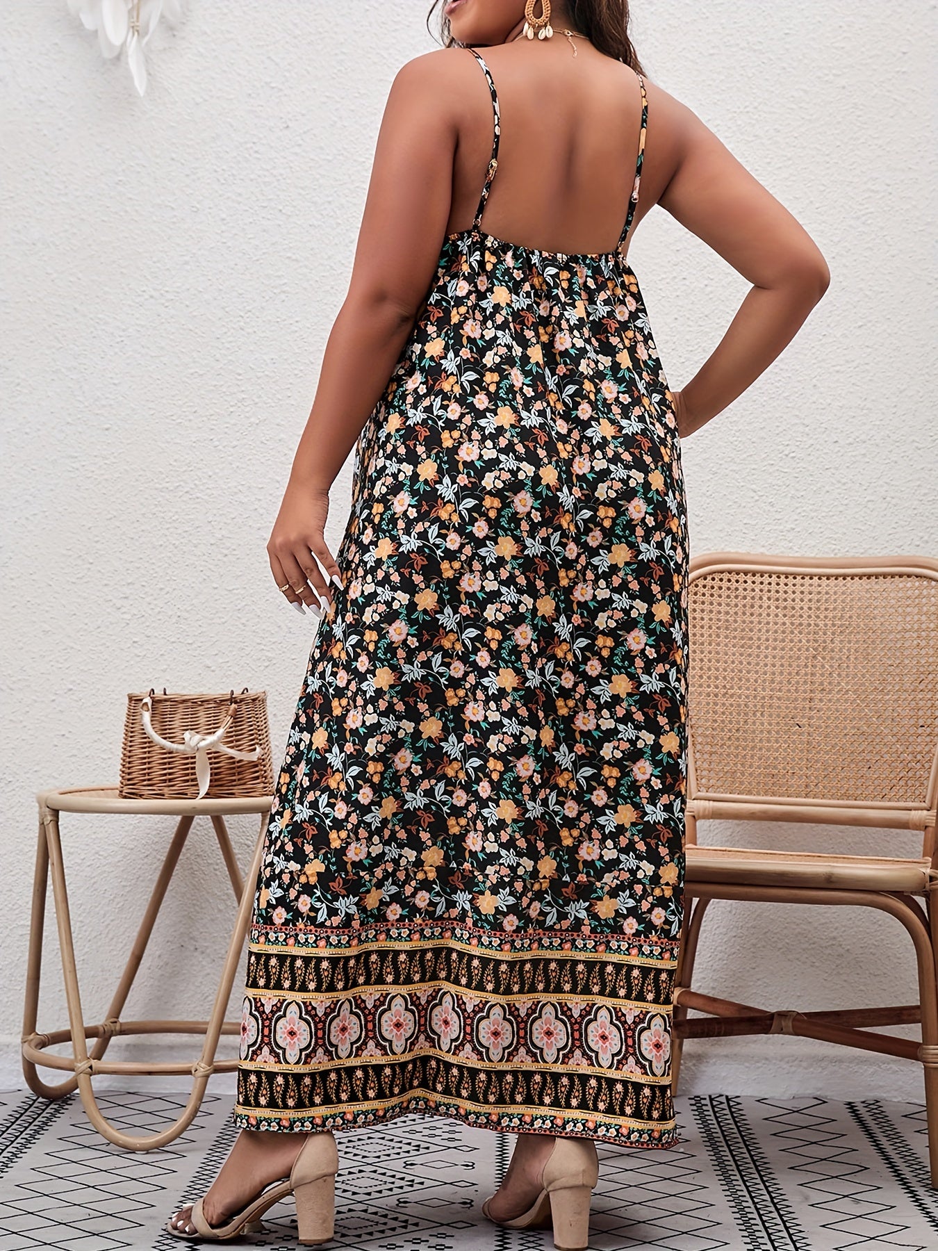 Boho Plus Ditsy Floral Maxi Cami Dress
