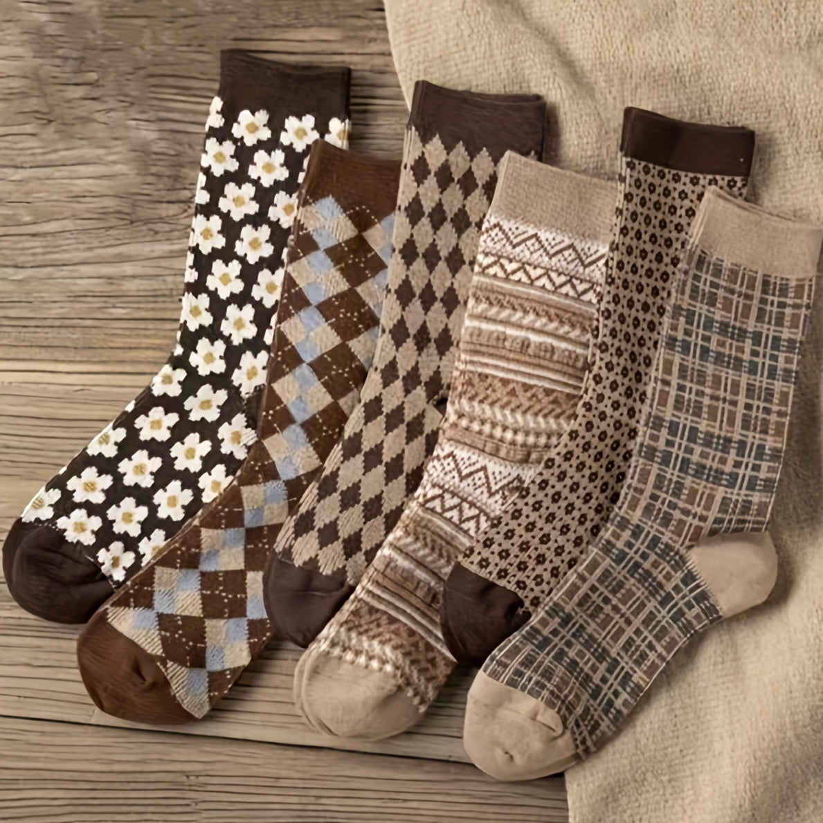 6 Pairs Cotton Retro Casual High Mid calf Socks For Men And Women