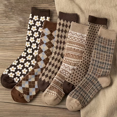 6 Pairs Cotton Retro Casual High Mid calf Socks For Men And Women