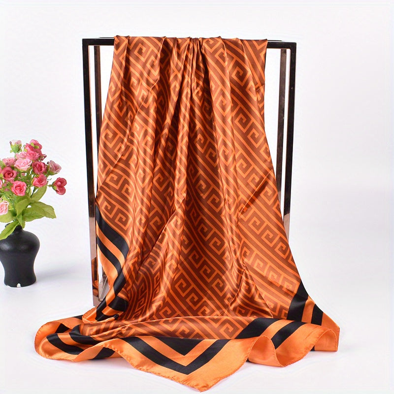 Geometric Print Bandana Silk Square Scarf Large Shawl Vintage Neckerchief