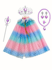Princess Cape Set for Girls Party Cosplay with Crown