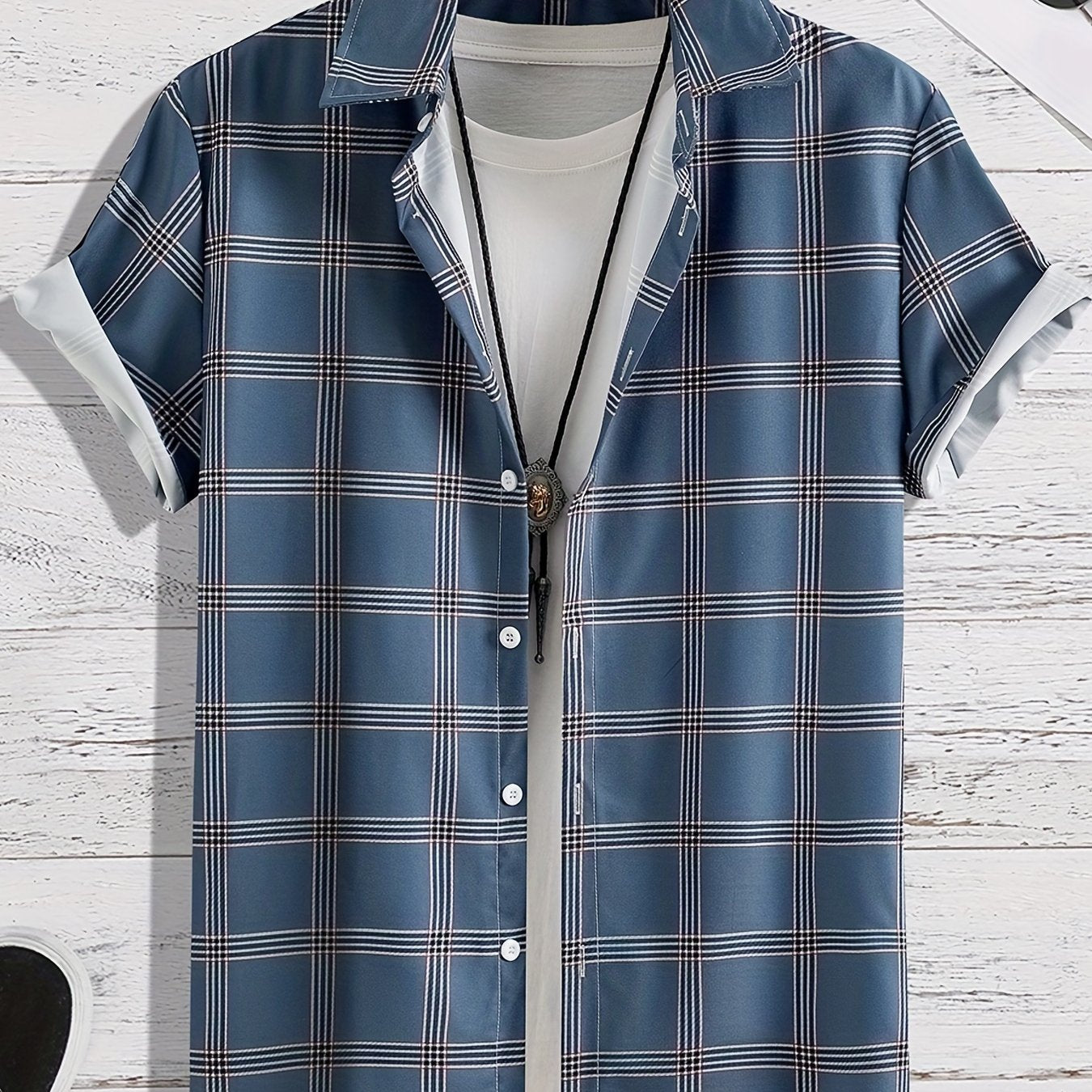 Men's Plaid Stretch Button Up Short Sleeve Shirt
