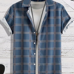 Men's Plaid Stretch Button Up Short Sleeve Shirt