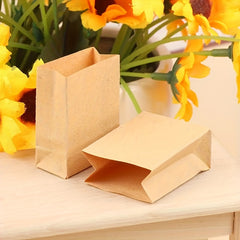 10pcs Miniature Dollhouse Baking Bags Brown Paper Storage Pouches