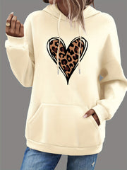 Heart Print Kangaroo Pocket Hoodie Long Sleeve Hoodies Sweatshirt