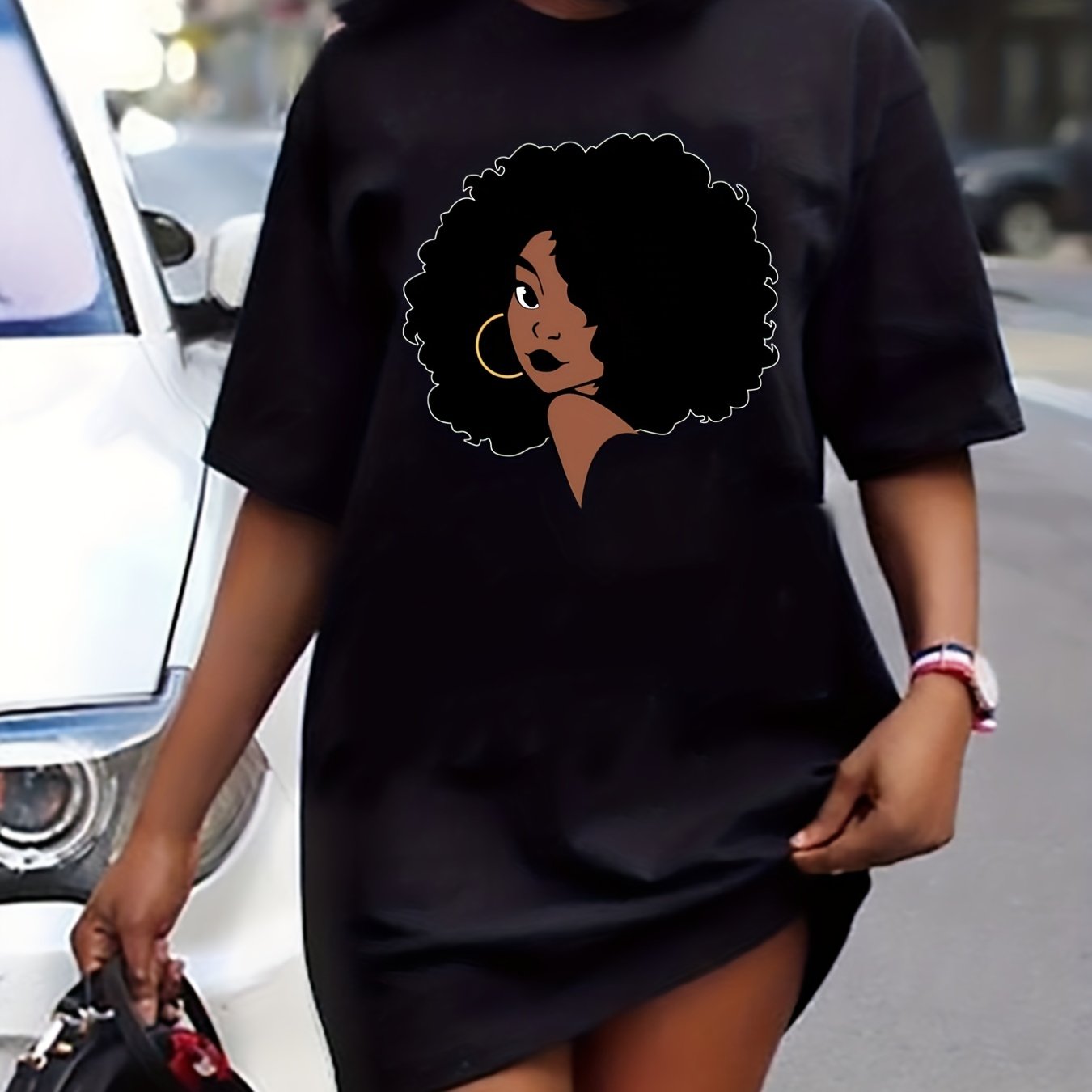 Cartoon Figure Print Casual Dress