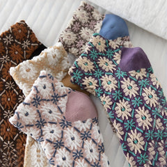 5 Pairs Floral Print Short Socks Retro Style 3D Textured Low Cut Socks