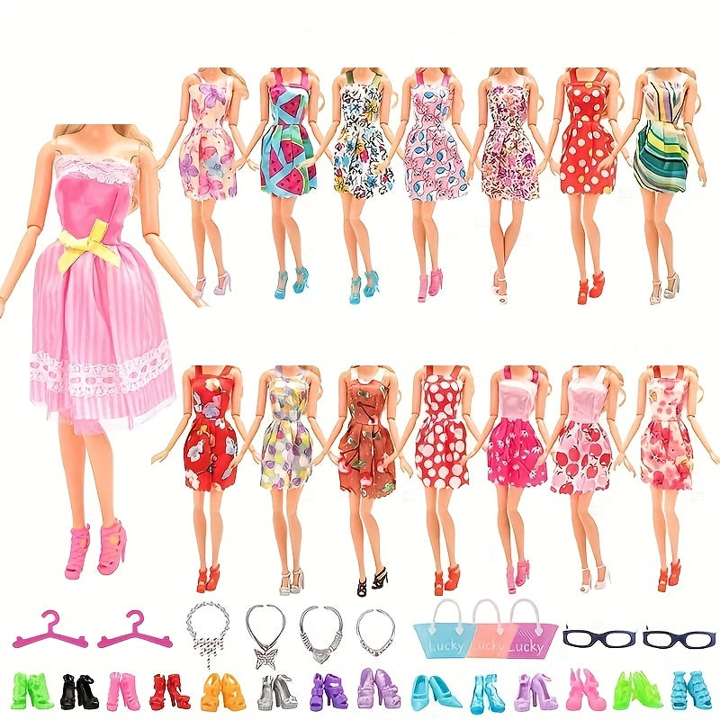 45pcs Princess Doll Accessories Set Shoes Dress Hanger Bag Glasses