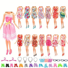 45pcs Princess Doll Accessories Set Shoes Dress Hanger Bag Glasses