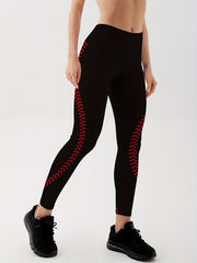 Baseball Letter Print Yoga Sports Pants High Waist Slimming Leggings