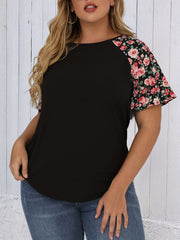 Vacay Blouse Women's Plus Colorblock Floral Short Sleeve T shirt