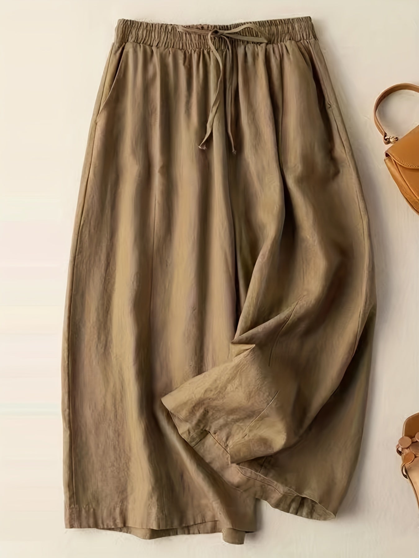 Wide Leg Drawstring Capris Pants for Women