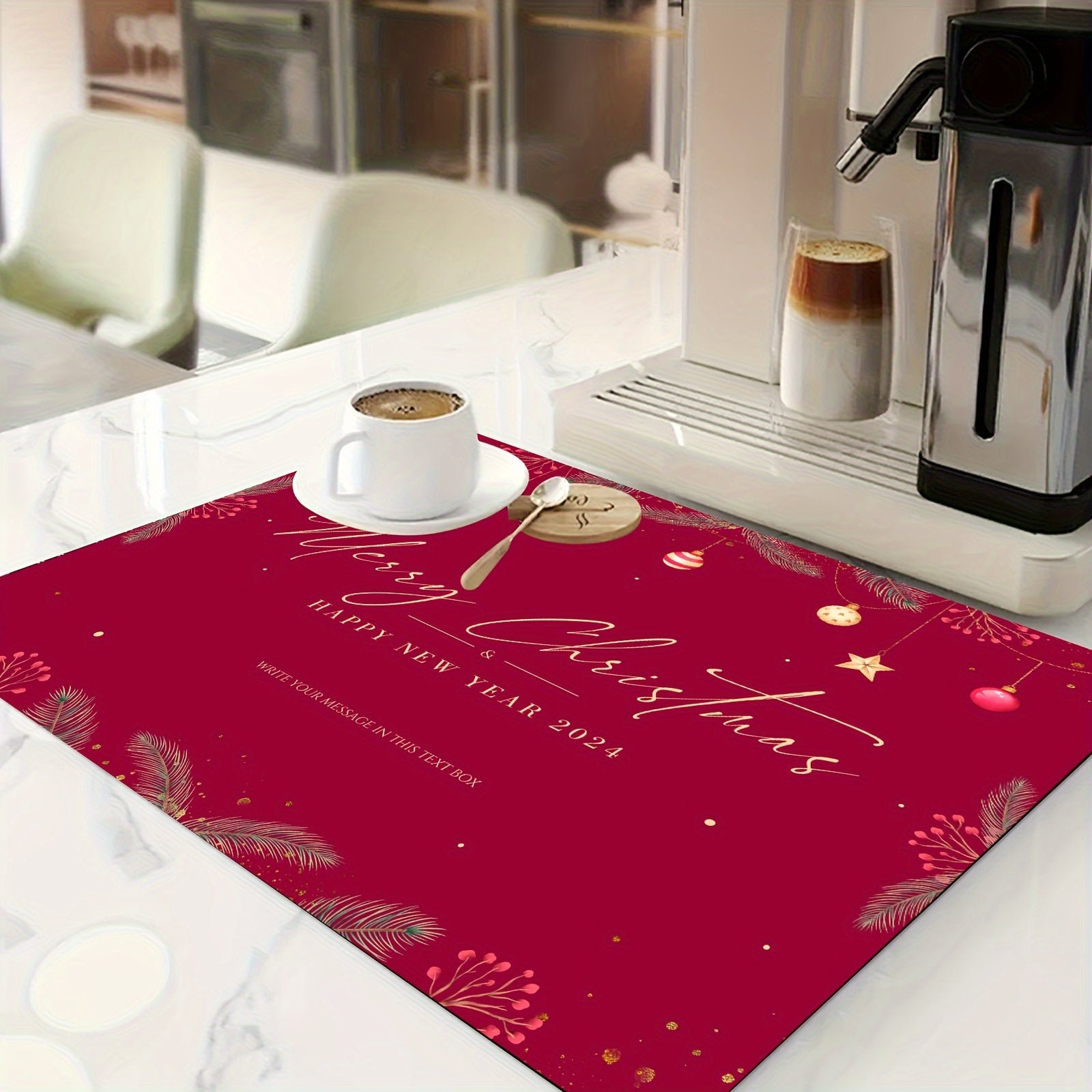 Christmas Themed Printed Drying Mat Soft Rubber Drainage Mat Non slip Absorbent