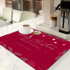 Christmas Themed Printed Drying Mat Soft Rubber Drainage Mat Non slip Absorbent