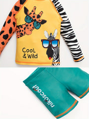 Boy's Cartoon Zoo Swimsuit Set with Swimming Cap