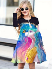 Shining Unicorn Graphic Long Sleeve Dress for Girls