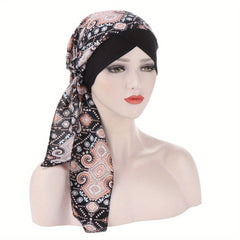 Vintage Floral Print Turban Cap Casual Head Wraps Elastic Headscarf Women