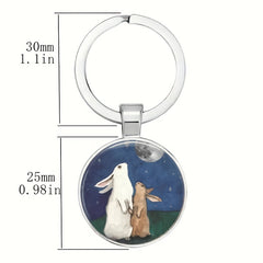 Men's Two Rabbits Watching Moon Keychain Bag Wallet Charm